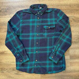 Divided Casual Button Down Mens Medium Green Blue Plaid Modern Flannel Shirt